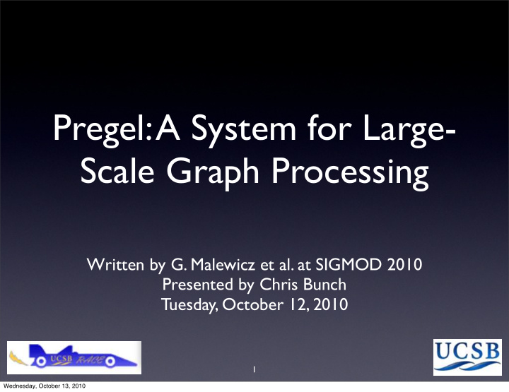 pregel a system for large scale graph processing