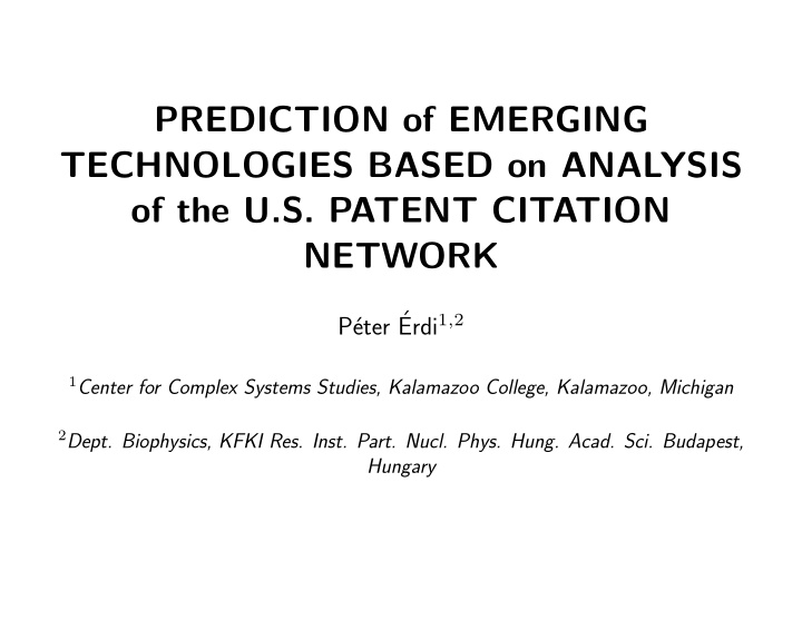 prediction of emerging technologies based on analysis of