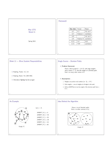 Homework  Due date  Tucker  Rosen  Mat 3770  4/7  4.1  9.6, set 1  Week 11  4/7  DijkstraI