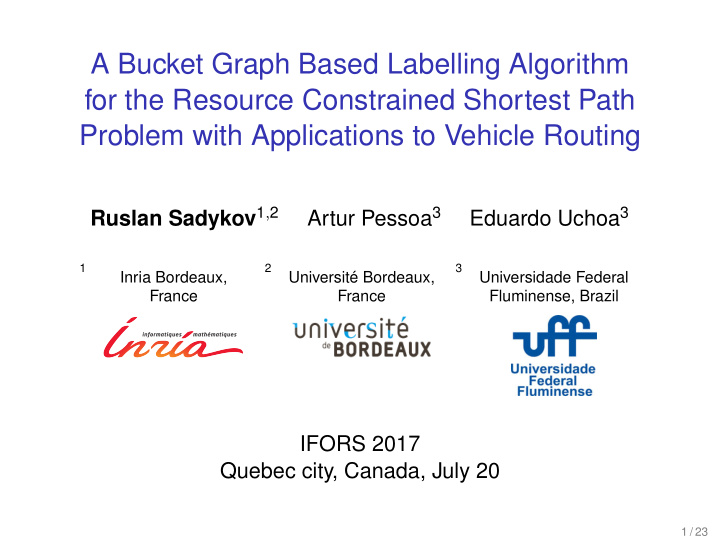 a bucket graph based labelling algorithm for the resource