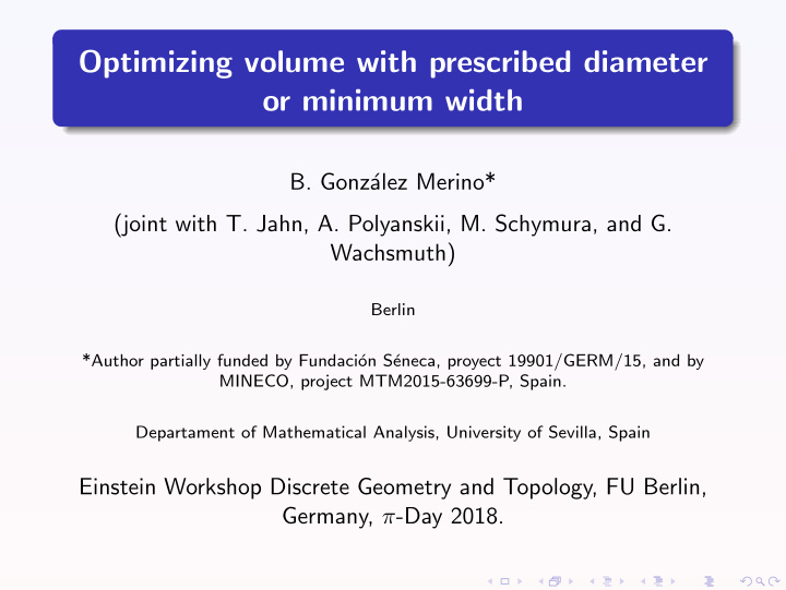 optimizing volume with prescribed diameter or minimum
