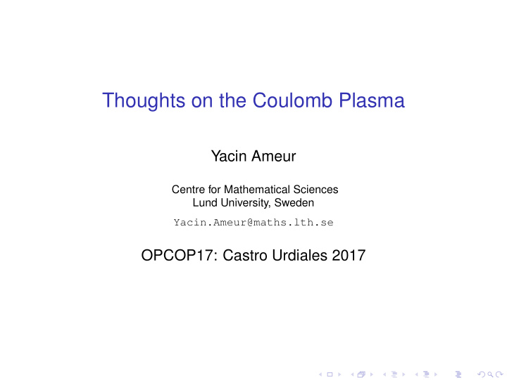 thoughts on the coulomb plasma