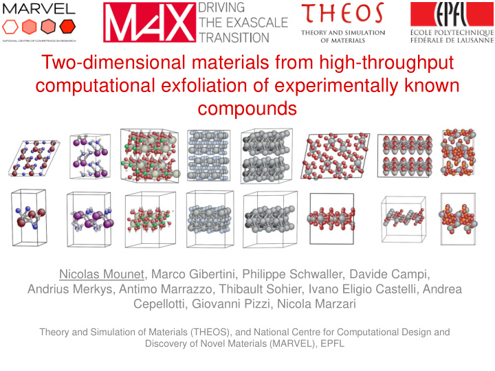 two dimensional materials from high throughput