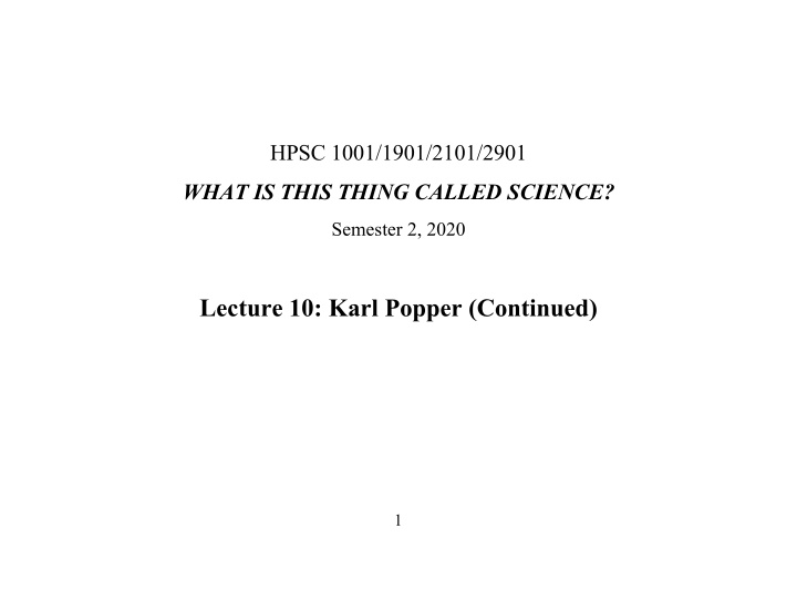 lecture 10 karl popper continued