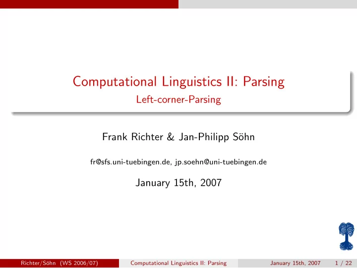 computational linguistics ii parsing