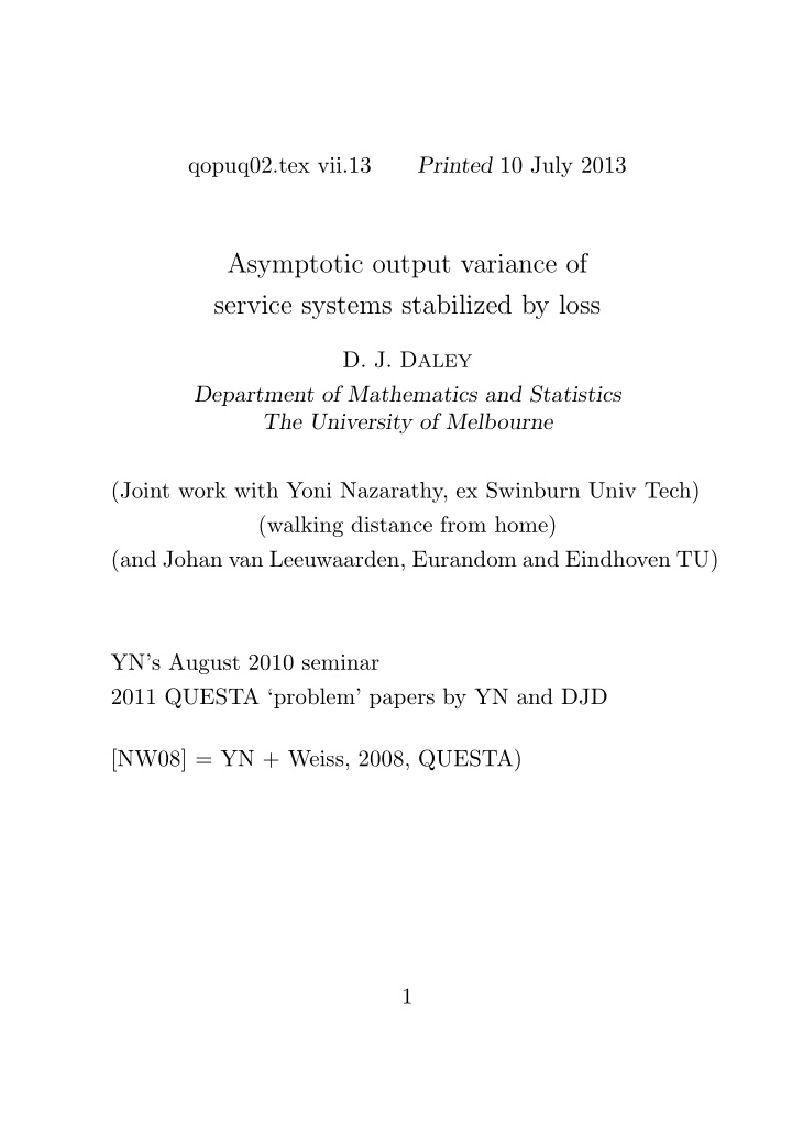 asymptotic output variance of service systems stabilized