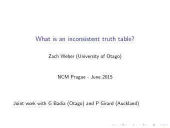 What is an inconsistent truth table?  Zach Weber (University of Otago)  NCM Prague - June 2015