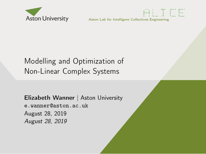 modelling and optimization of non linear complex systems