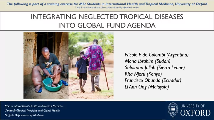 integrating neglected tropical diseases into global fund