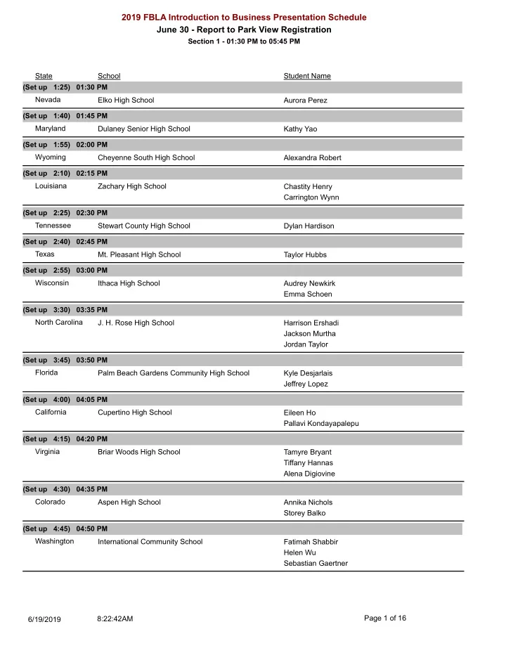 2019 fbla introduction to business presentation schedule