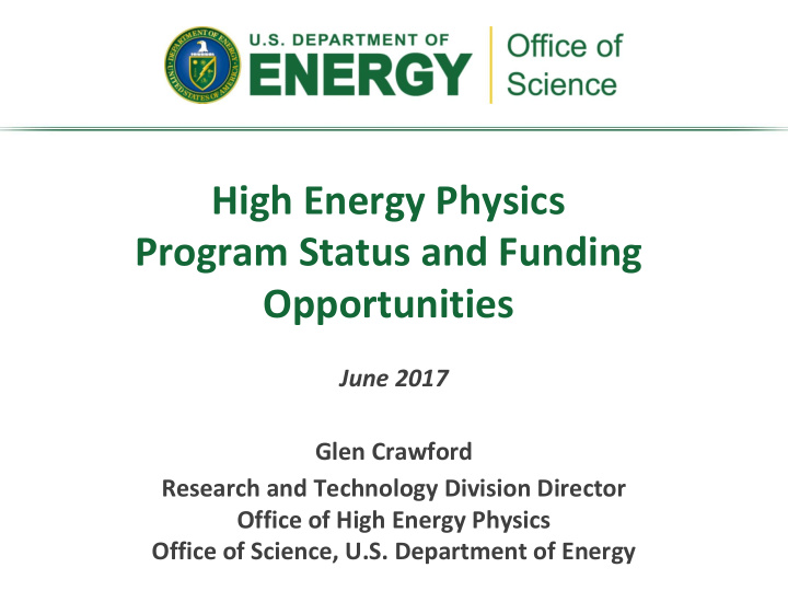 high energy physics program status and funding