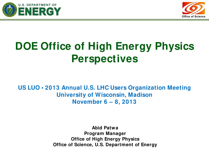 doe office of high energy physics perspectives