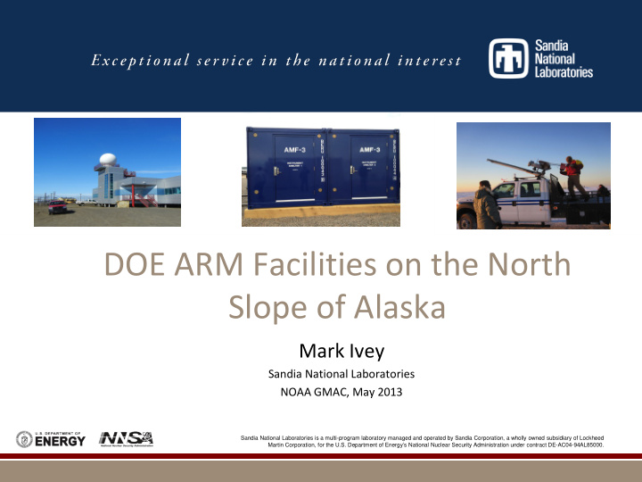 doe arm facilities on the north slope of alaska