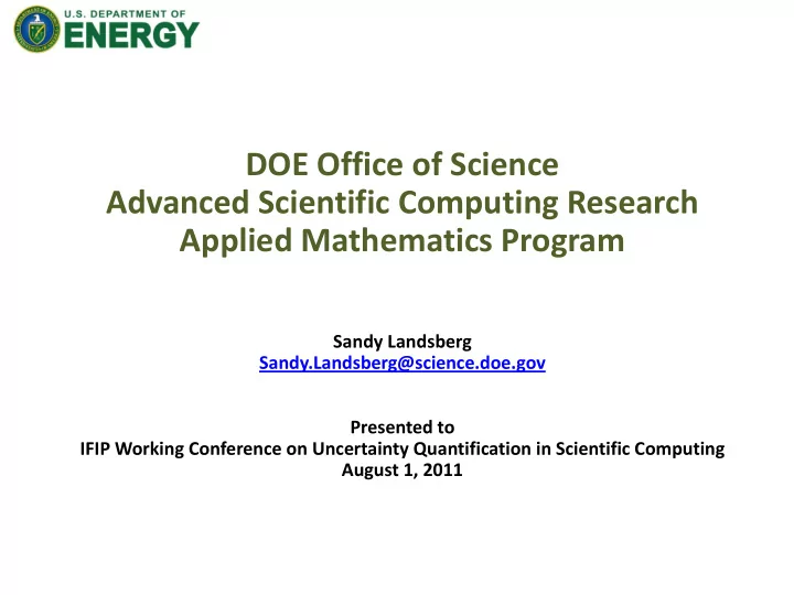 sandy landsberg sandy landsberg science doe gov presented