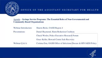 O F F I C E  O F  T H E  A S S I S T A N T  S E C R E T A R Y  F O R  H E A L T H Agenda