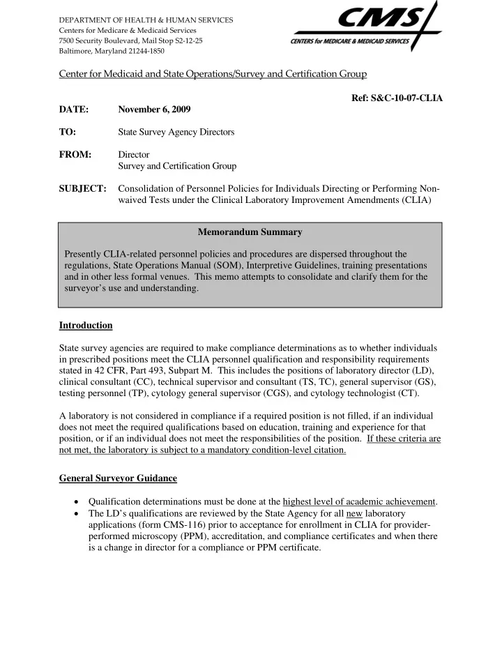 center for medicaid and state operations survey and
