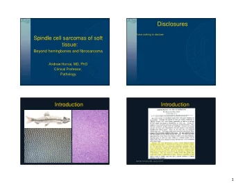 Disclosures  I have nothing to disclose.  Spindle cell sarcomas of soft  tissue:  Beyond