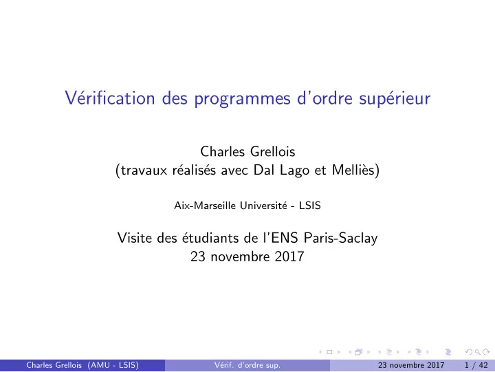 v erification des programmes d ordre sup erieur