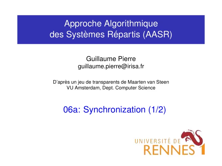 approche algorithmique des syst emes r epartis aasr