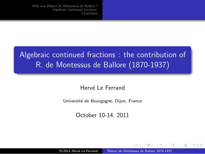 algebraic continued fractions the contribution of r de