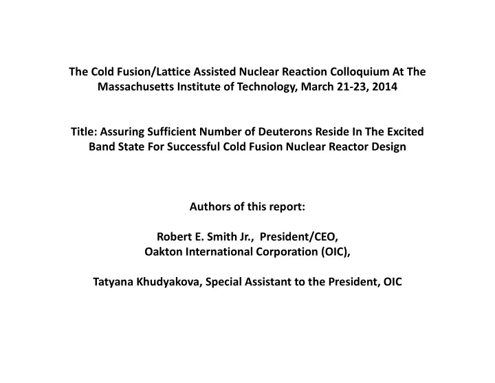 the cold fusion lattice assisted nuclear reaction