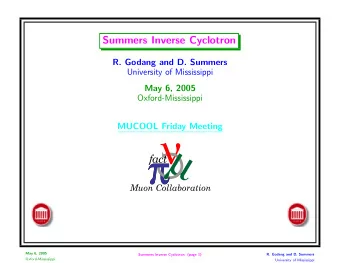 Summers Inverse Cyclotron  R. Godang and D. Summers  University of Mississippi  May 6, 2005