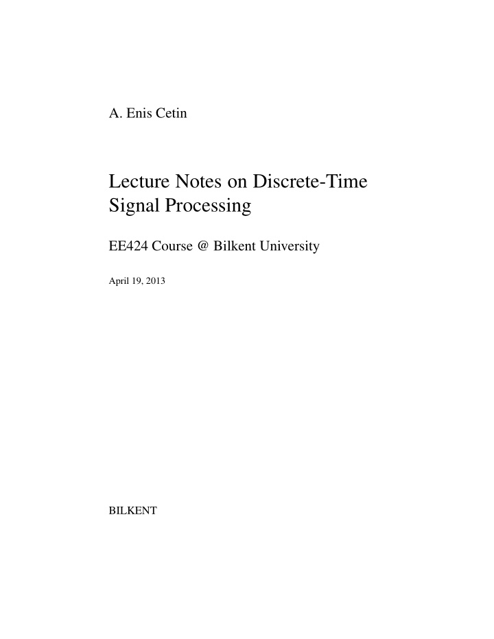 lecture notes on discrete time signal processing