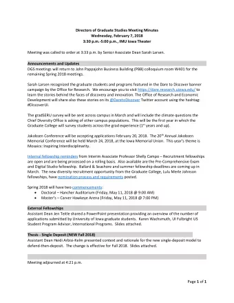 Directors of Graduate Studies Meeting Minutes  Wednesday, February 7, 2018  3:30 p.m.-5:00 p.m.,