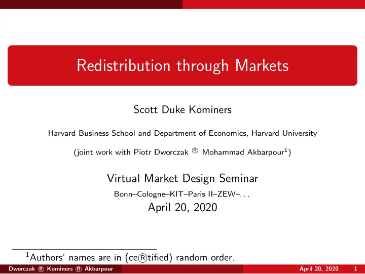redistribution through markets