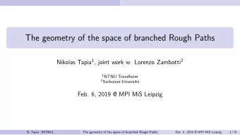 The geometry of the space of branched Rough Paths Nikolas Tapia 1 , joint work w. Lorenzo Zambotti