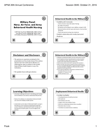 Disclaimer and Disclosure Behavioral Health in the Military  Utilization of behavioral health