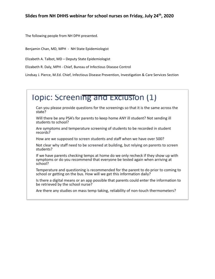slides from nh dhhs webinar for school nurses on friday