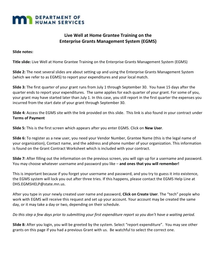 live well at home grantee training on the enterprise