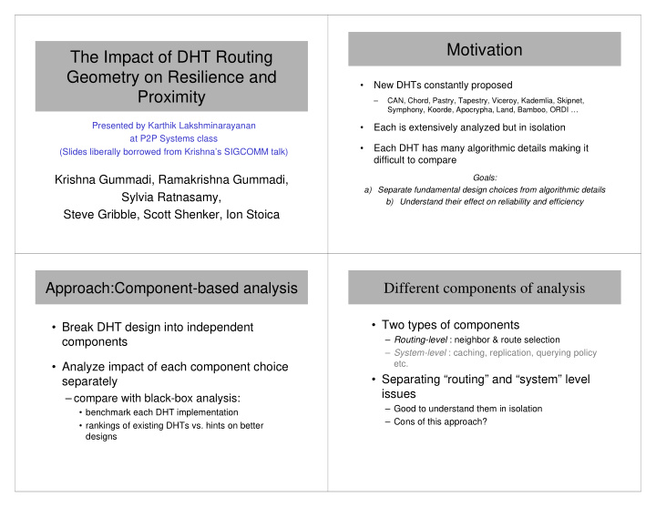 motivation the impact of dht routing geometry on