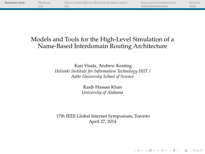 models and tools for the high level simulation of a name