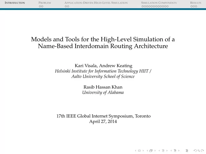 models and tools for the high level simulation of a name