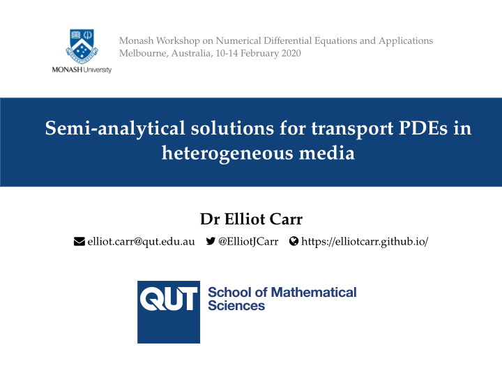 semi analytical solutions for transport pdes in