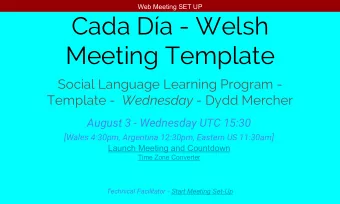 Cada Da - Welsh  Meeting Template  Social Language Learning Program - Template - Wednesday - Dydd