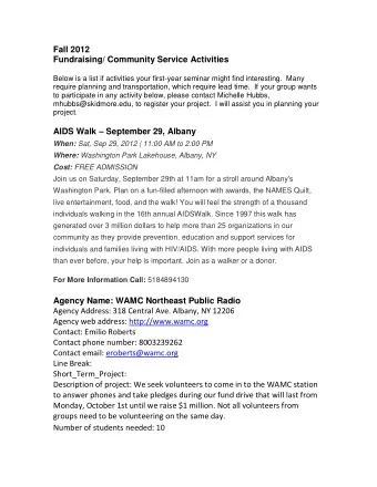 Fall 2012  Fundraising/ Community Service Activities  Below is a list if activities your first-year