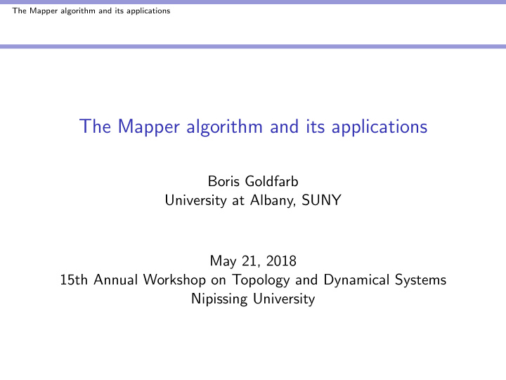 the mapper algorithm and its applications