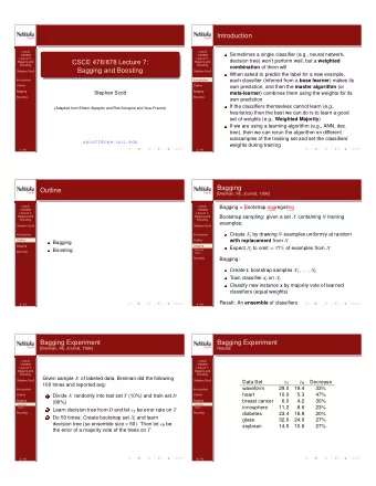 Introduction  CSCE  CSCE  Sometimes a single classifier (e.g., neural network,  478/878  478/878