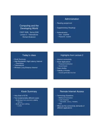 Administration   Reading assignment  Computing and the   Supplementary Readings  Developing
