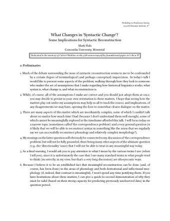 What Changes in Syntactic Change?  Some Implications for Syntactic Reconstruction  Mark Hale