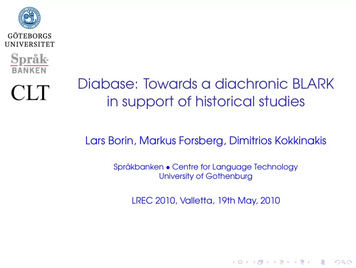 diabase towards a diachronic blark in support of