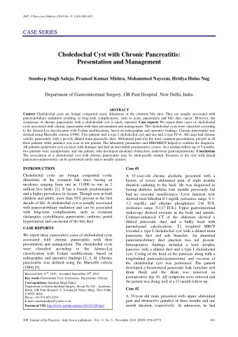Choledochal Cyst with Chronic Pancreatitis:  Presentation and Management  Sundeep Singh Saluja,
