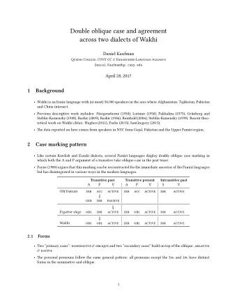 Double oblique case and agreement  across two dialects of Wakhi  Daniel Kaufman  een College,