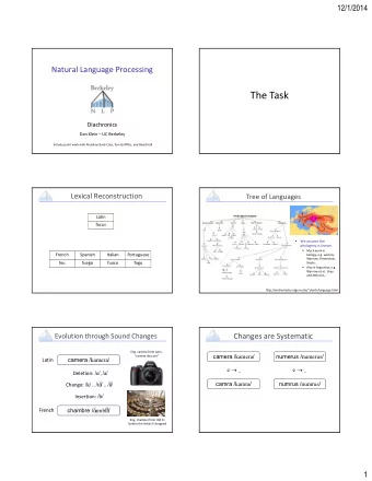 The Task  Diachronics Dan Klein  UC Berkeley Includes joint work with Alex Bouchard  Cote,