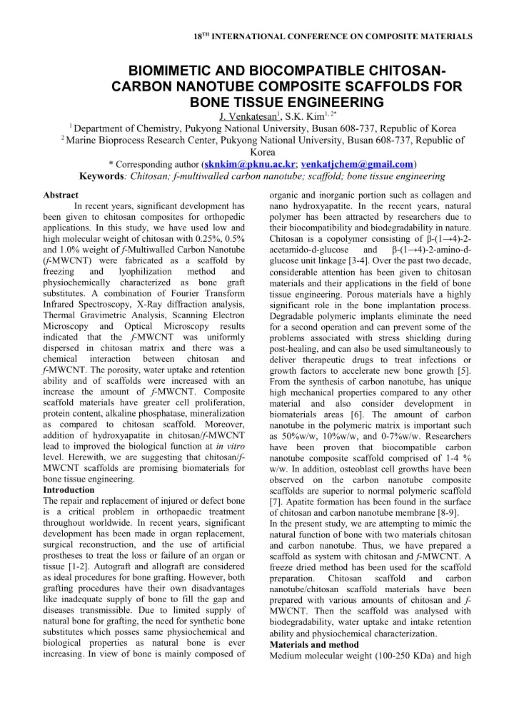 biomimetic and biocompatible chitosan carbon nanotube