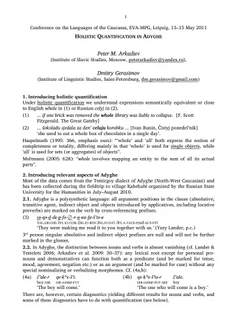 H OLISTIC Q UANTIFICATION IN A DYGHE Peter M. Arkadiev  (Institute of Slavic Studies, Moscow,