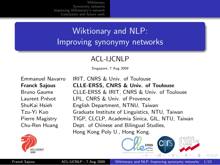 wiktionary and nlp improving synonymy networks